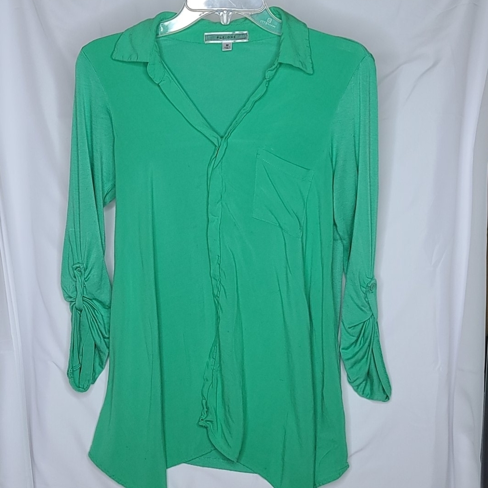 Anthropologie Pleione green vneck collared blouse